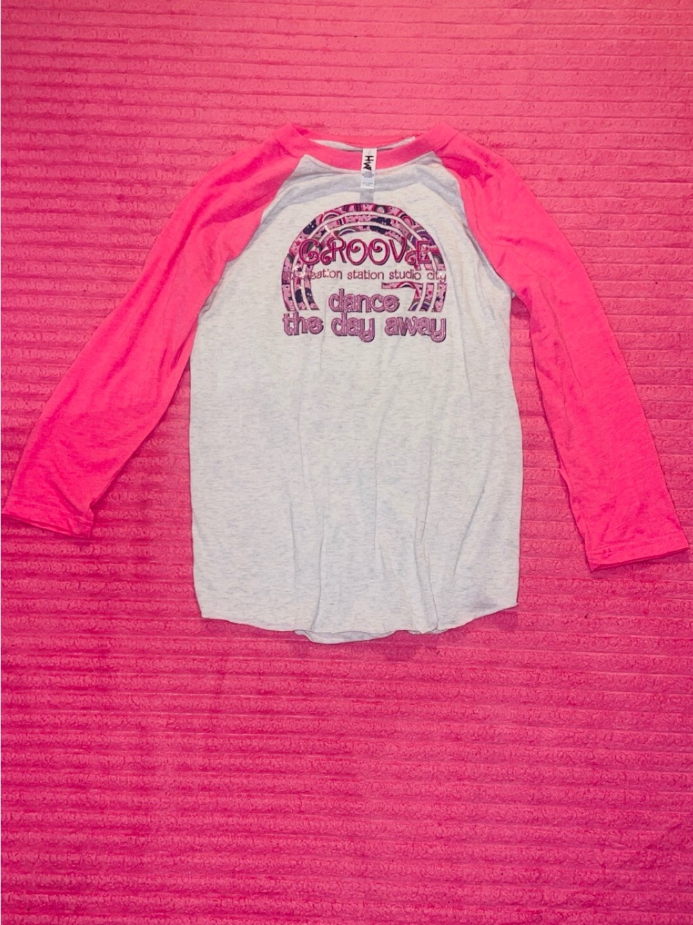 Next Level Apparel Grey Tee with Bright Pink Raglan Sleeves